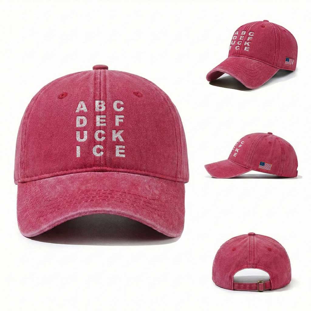 Funny Fuck Ice Protest Resistance Washed Cotton Baseball Cap Political Alphabet Graphic TS11 Washed Cap Universal Fit Red Print Your Wear