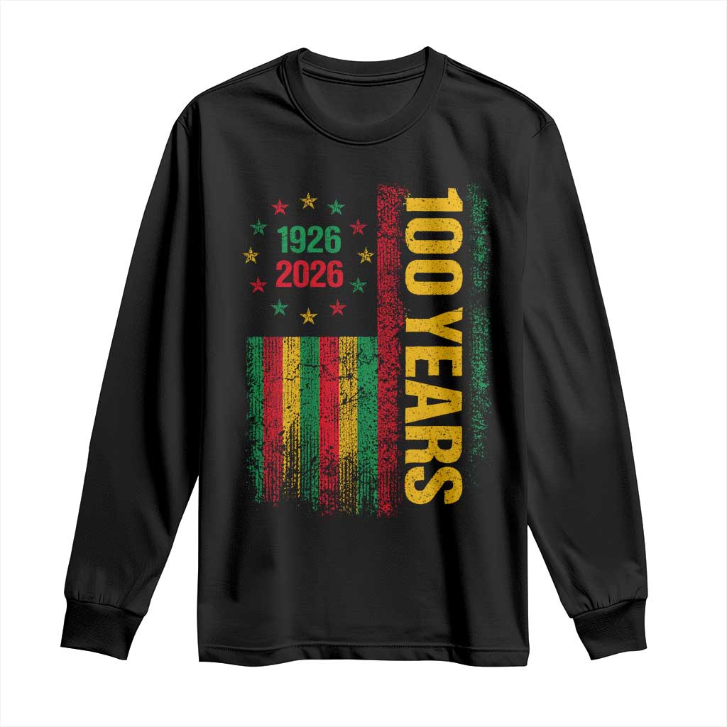 100 Years Of Black History Month Long Sleeve Shirt African American Centennial Milestone American Flag TS11 Black Print Your Wear