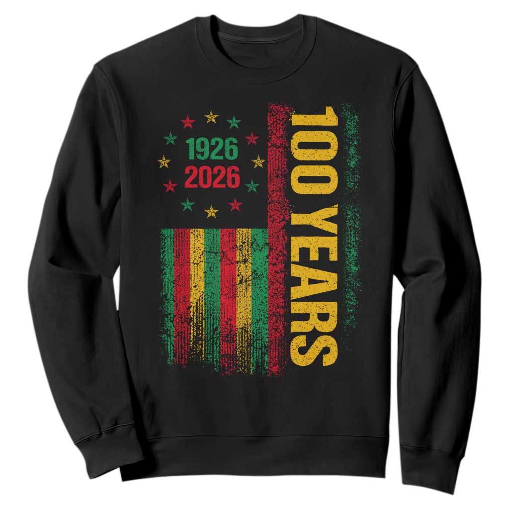 100 Years Of Black History Month Sweatshirt African American Centennial Milestone American Flag TS11 Black Print Your Wear