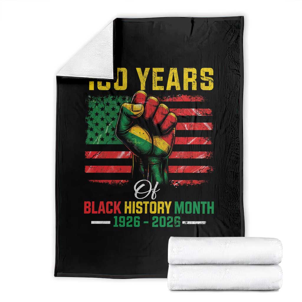 100 Years Of Black History Month Throw Blanket Hand Fist African American Milestone American Flag TS11 Black Print Your Wear