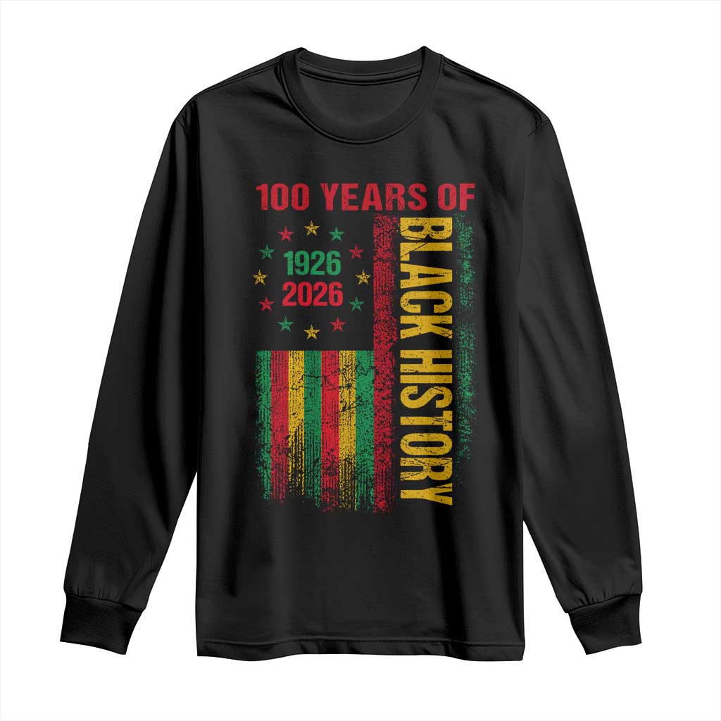 100 Years Of Black History Long Sleeve Shirt Centennial Milestone Vintage African American Flag TS11 Black Print Your Wear