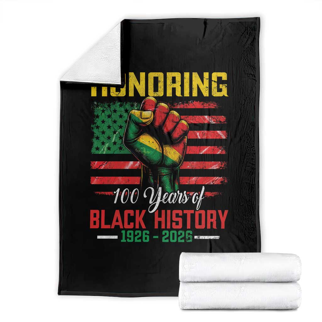 Honoring 100 Years Of Black History Throw Blanket Hand Fist Vintage American Flag TS11 Black Print Your Wear