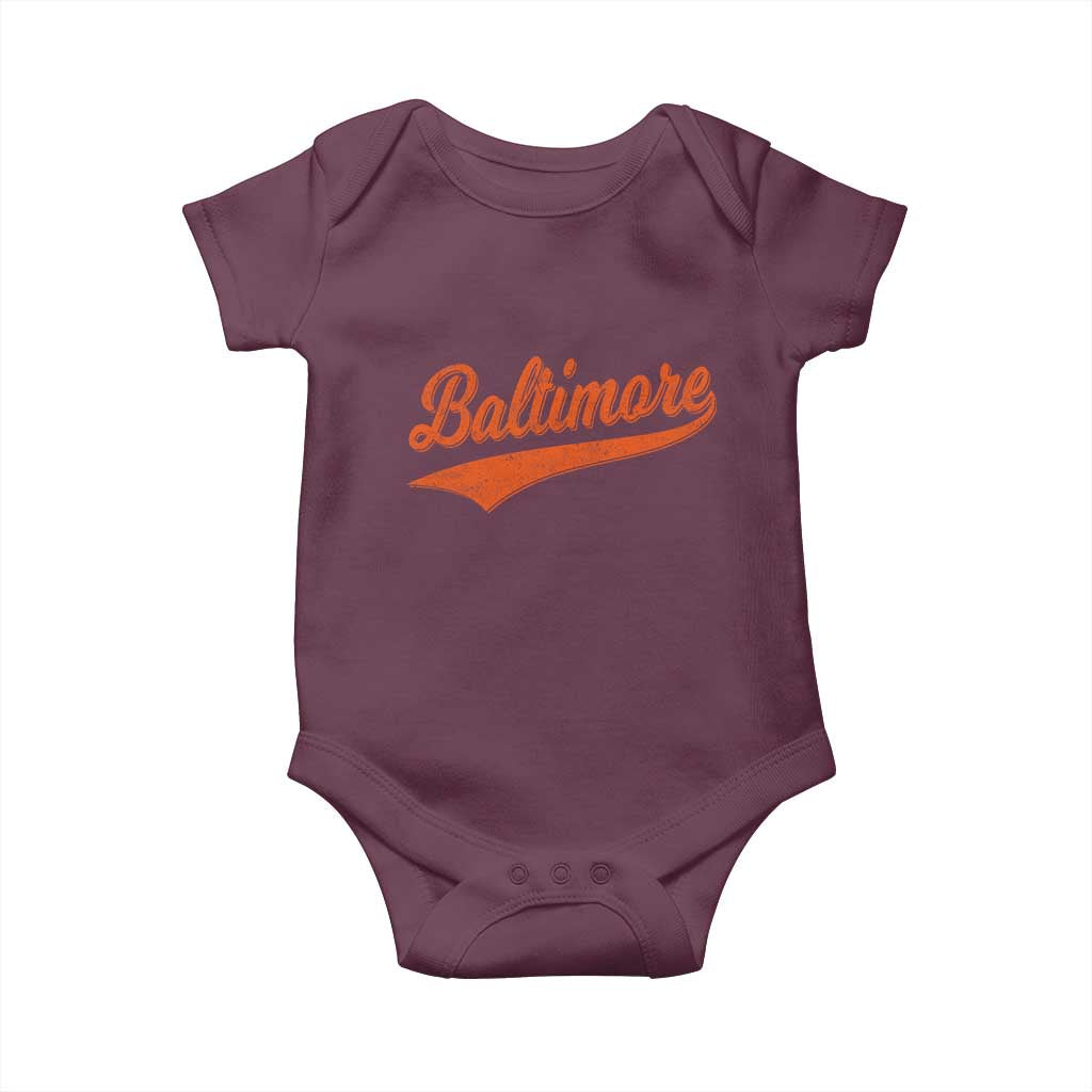 Baltimore Script Retro Baseball Sport Lovers City Pride Baby Onesie TS11 Maroon Print Your Wear