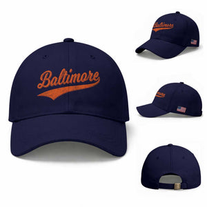 Baltimore Script Retro Baseball Sport Lovers City Pride Baseball Cap TS11 Baseball Cap Universal Fit Dark Blue Print Your Wear