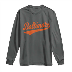 Baltimore Script Retro Baseball Sport Lovers City Pride Long Sleeve Shirt TS11 Dark Heather Print Your Wear