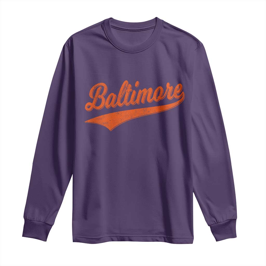 Baltimore Script Retro Baseball Sport Lovers City Pride Long Sleeve Shirt TS11 Purple Print Your Wear