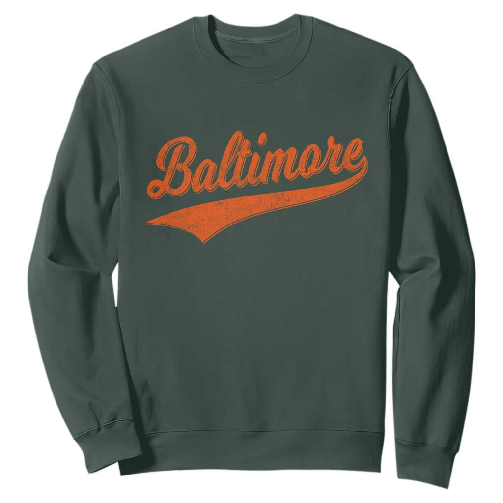 Baltimore Script Retro Baseball Sport Lovers City Pride Sweatshirt TS11 Dark Forest Green Print Your Wear