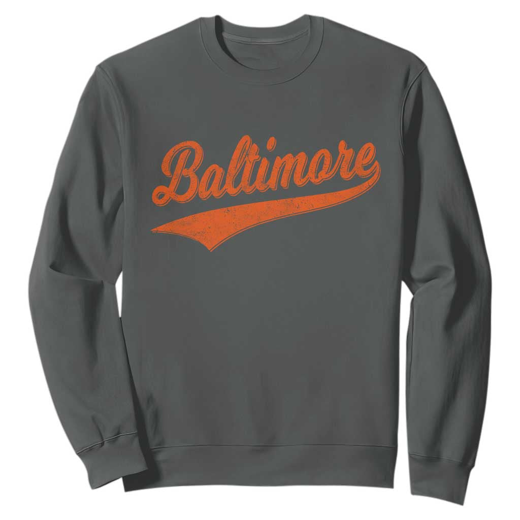 Baltimore Script Retro Baseball Sport Lovers City Pride Sweatshirt TS11 Dark Heather Print Your Wear