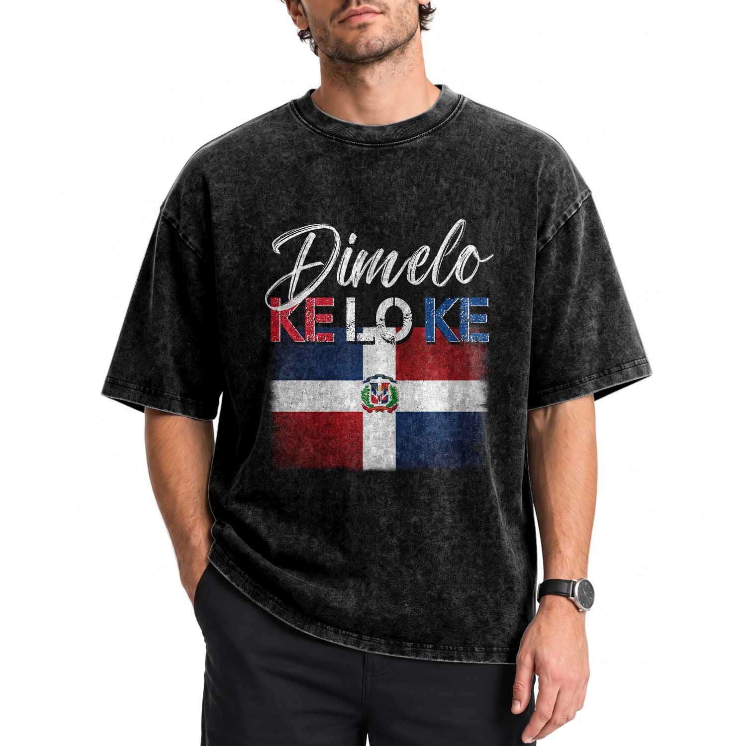 Dimelo Ke Lo Ke Dominican Republic Flag Washed Cotton T-Shirt Caribbean Heritage