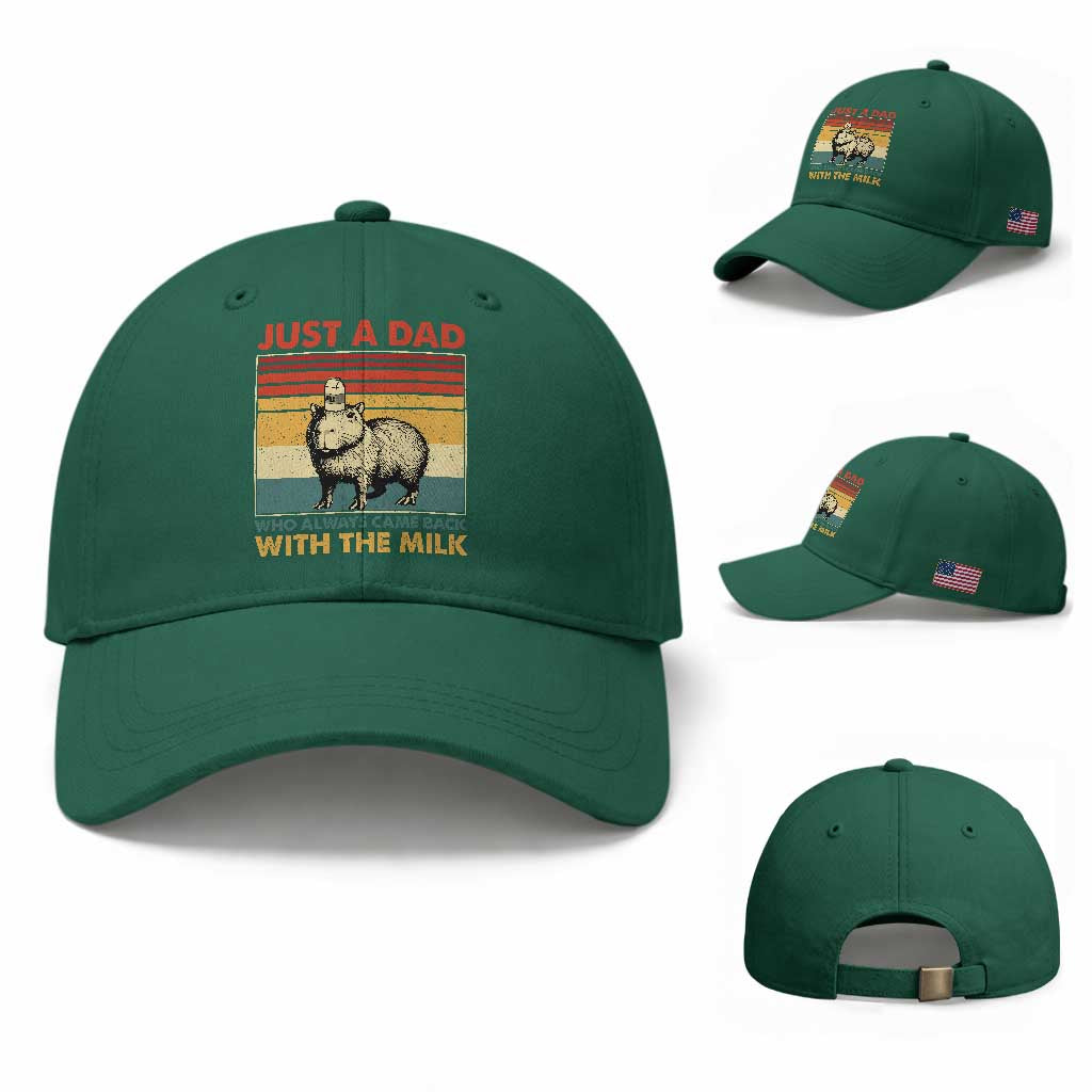 Funny Just A Dad Who Always Came Back With The Milk Baseball Cap Capybara Father's Day TS11 Baseball Cap Universal Fit Irish Green Print Your Wear