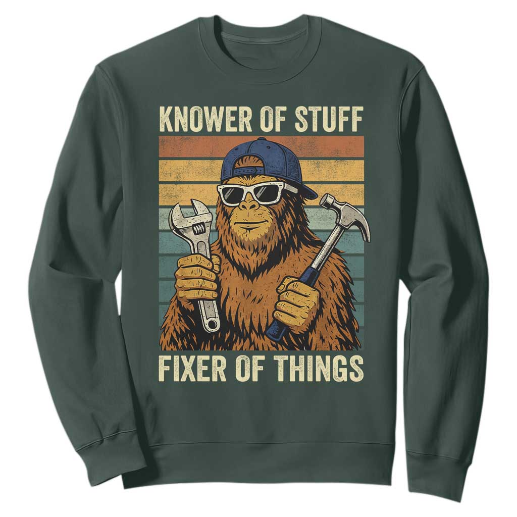 Knower Of Stuff Fixer Of Things Sweatshirt Mechanic Bigfoot Dad TS11 Dark Forest Green Print Your Wear