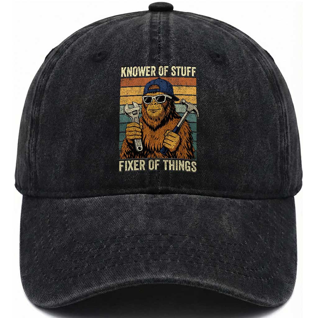 Knower Of Stuff Fixer Of Things Washed Cotton Baseball Cap Mechanic Bigfoot Dad TS11 Print Your Wear