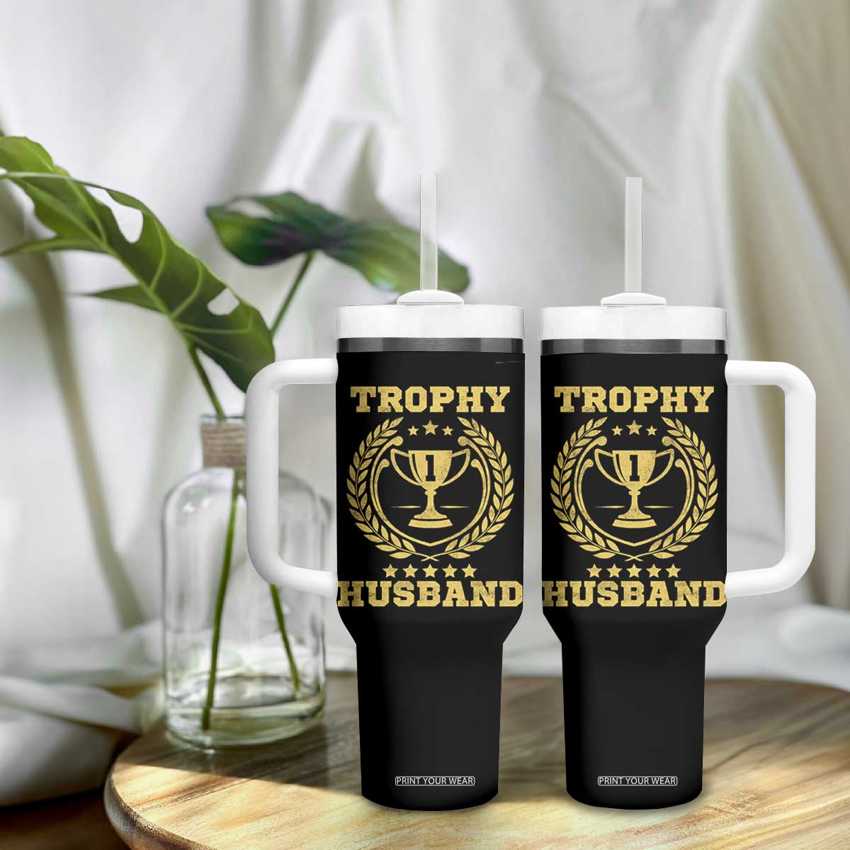 Trophy Husband Tumbler With Handle Funny Hubby Groom Humor Marriage Anniversary TS11 Print Your Wear