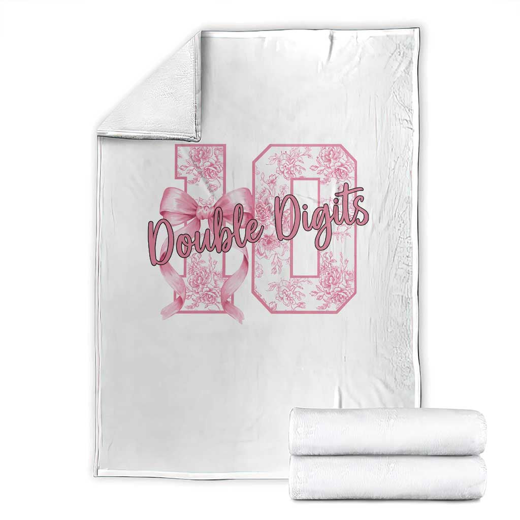 10th Birthday Throw Blanket Double Digits Pink Coquette Bow 10 Year Old Aesthetic TS11 White Print Your Wear