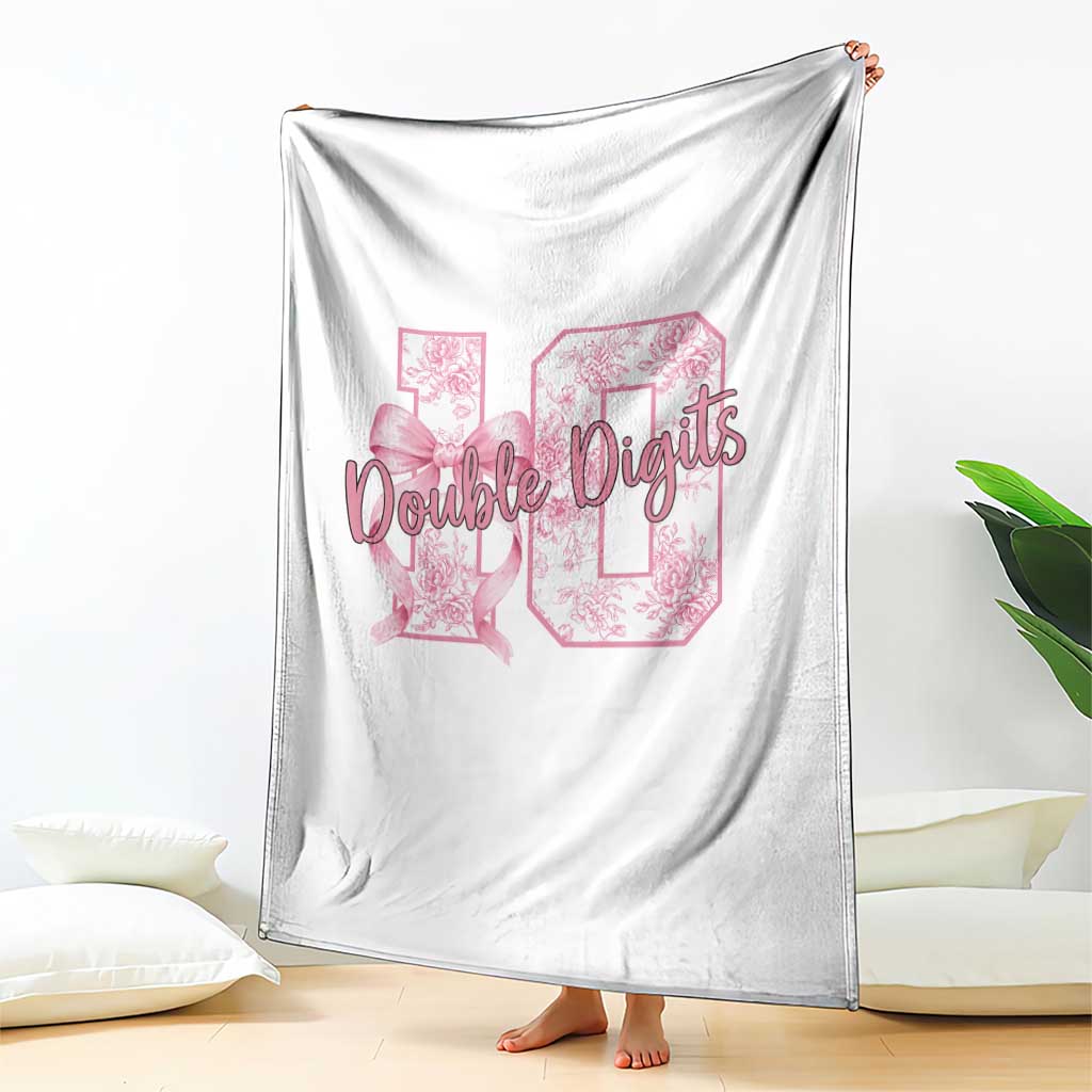 10th Birthday Throw Blanket Double Digits Pink Coquette Bow 10 Year Old Aesthetic TS11 Print Your Wear