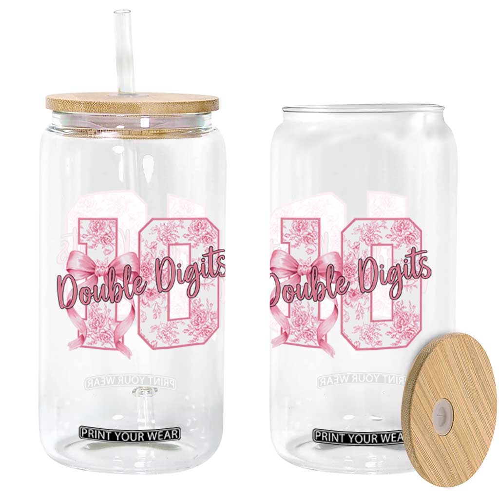 10th Birthday Glass Can Double Digits Pink Coquette Bow 10 Year Old Aesthetic TS11 Print Your Wear