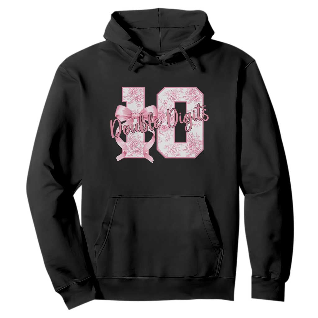 10th Birthday Hoodie Double Digits Pink Coquette Bow 10 Year Old Aesthetic TS11 Black Print Your Wear