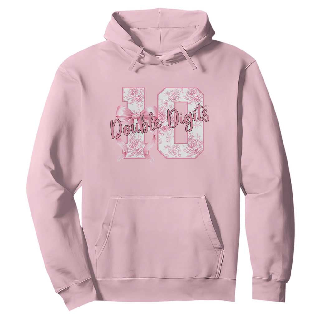 10th Birthday Hoodie Double Digits Pink Coquette Bow 10 Year Old Aesthetic TS11 Light Pink Print Your Wear