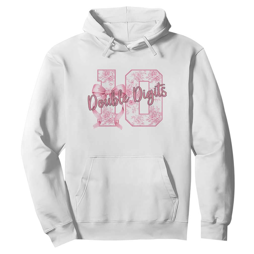 10th Birthday Hoodie Double Digits Pink Coquette Bow 10 Year Old Aesthetic TS11 White Print Your Wear