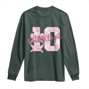 10th Birthday Long Sleeve Shirt Double Digits Pink Coquette Bow 10 Year Old Aesthetic TS11 Dark Forest Green Print Your Wear