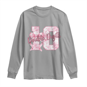 10th Birthday Long Sleeve Shirt Double Digits Pink Coquette Bow 10 Year Old Aesthetic TS11 Sport Gray Print Your Wear