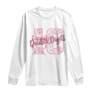 10th Birthday Long Sleeve Shirt Double Digits Pink Coquette Bow 10 Year Old Aesthetic TS11 White Print Your Wear