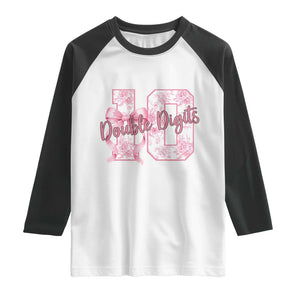 10th Birthday Raglan Shirt Double Digits Pink Coquette Bow 10 Year Old Aesthetic TS11 White Black Print Your Wear