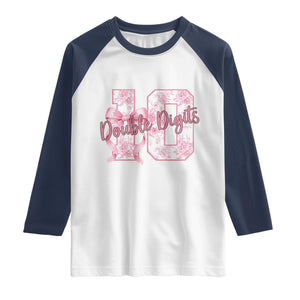10th Birthday Raglan Shirt Double Digits Pink Coquette Bow 10 Year Old Aesthetic TS11 White Navy Print Your Wear