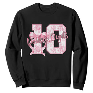 10th Birthday Sweatshirt Double Digits Pink Coquette Bow 10 Year Old Aesthetic TS11 Black Print Your Wear
