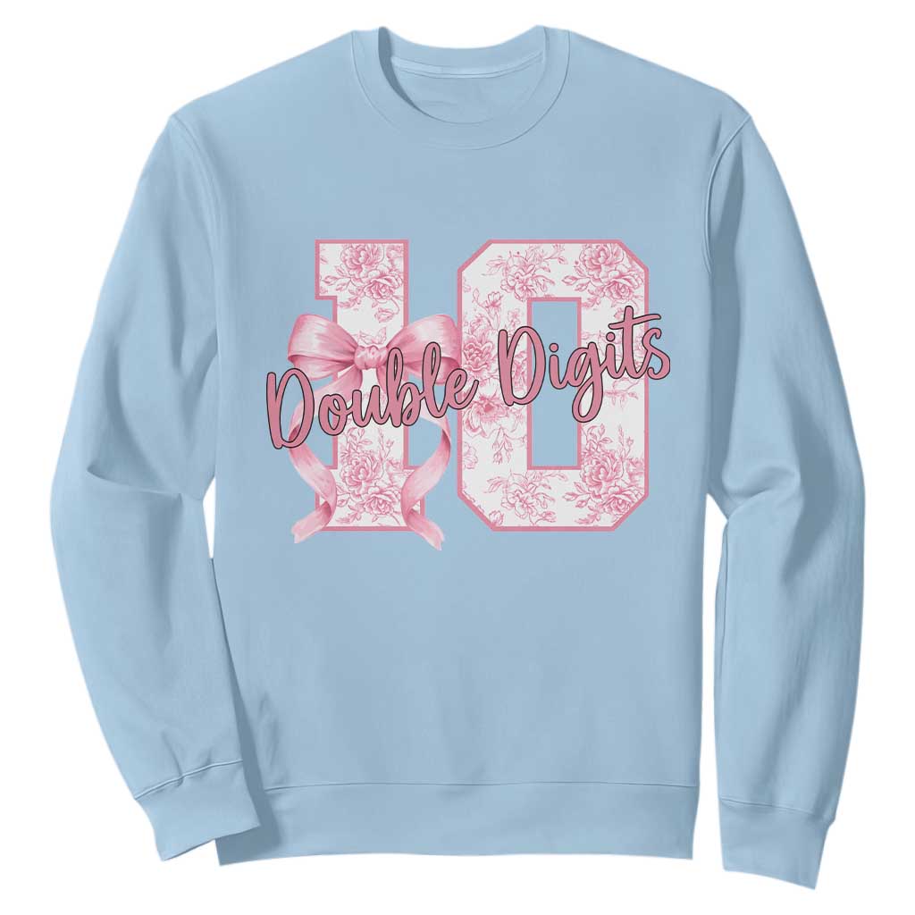 10th Birthday Sweatshirt Double Digits Pink Coquette Bow 10 Year Old Aesthetic TS11 Light Blue Print Your Wear