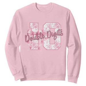 10th Birthday Sweatshirt Double Digits Pink Coquette Bow 10 Year Old Aesthetic TS11 Light Pink Print Your Wear