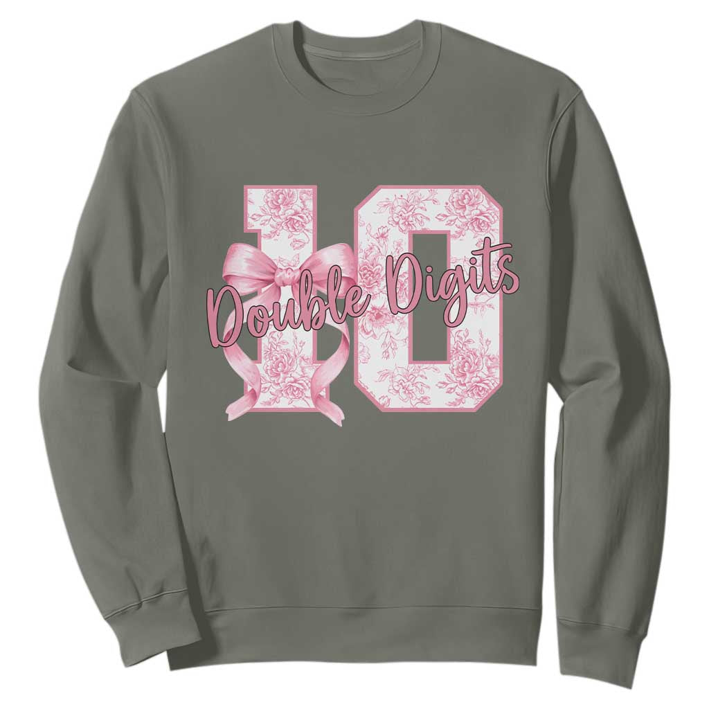 10th Birthday Sweatshirt Double Digits Pink Coquette Bow 10 Year Old Aesthetic TS11 Military Green Print Your Wear