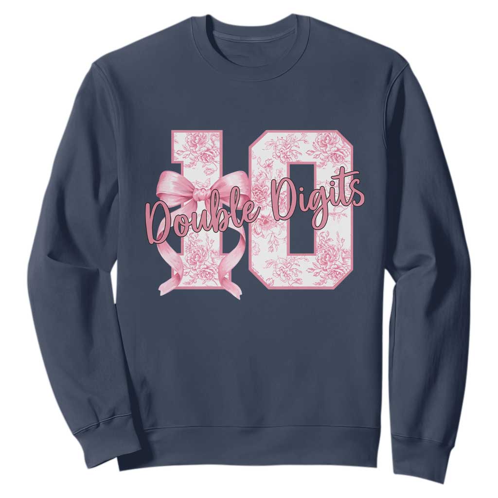 10th Birthday Sweatshirt Double Digits Pink Coquette Bow 10 Year Old Aesthetic TS11 Navy Print Your Wear