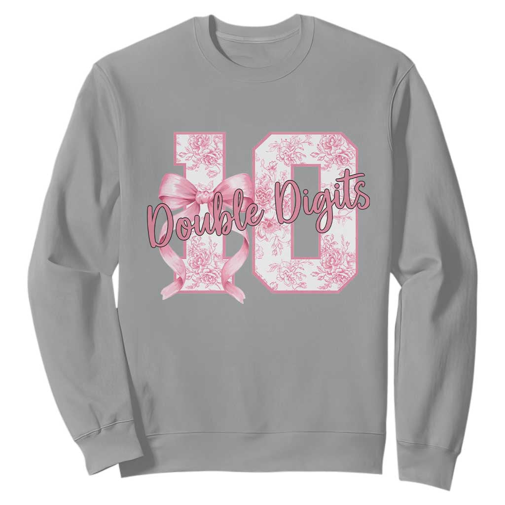 10th Birthday Sweatshirt Double Digits Pink Coquette Bow 10 Year Old Aesthetic TS11 Sport Gray Print Your Wear