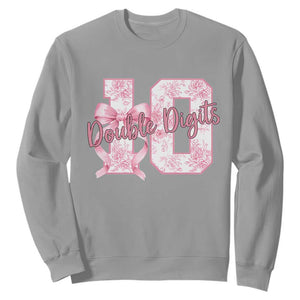 10th Birthday Sweatshirt Double Digits Pink Coquette Bow 10 Year Old Aesthetic TS11 Sport Gray Print Your Wear