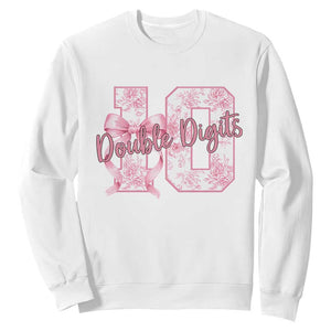 10th Birthday Sweatshirt Double Digits Pink Coquette Bow 10 Year Old Aesthetic TS11 White Print Your Wear