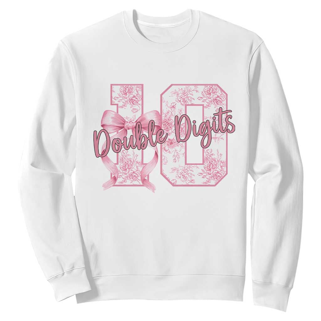 10th Birthday Sweatshirt Double Digits Pink Coquette Bow 10 Year Old Aesthetic TS11 White Print Your Wear