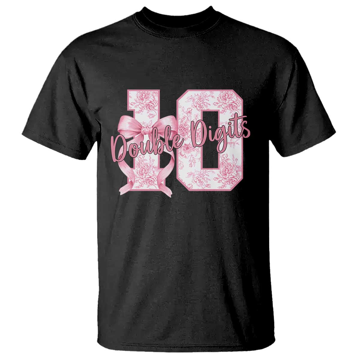 10th Birthday T Shirt Double Digits Pink Coquette Bow 10 Year Old Aesthetic TS11 Black Print Your Wear