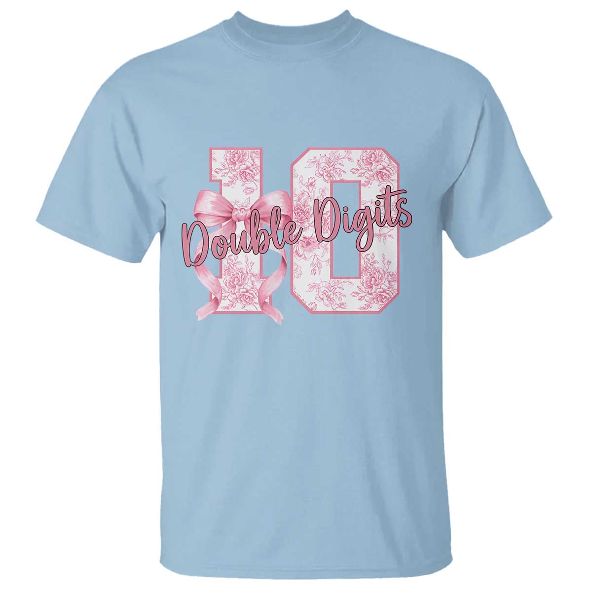 10th Birthday T Shirt Double Digits Pink Coquette Bow 10 Year Old Aesthetic TS11 Light Blue Print Your Wear