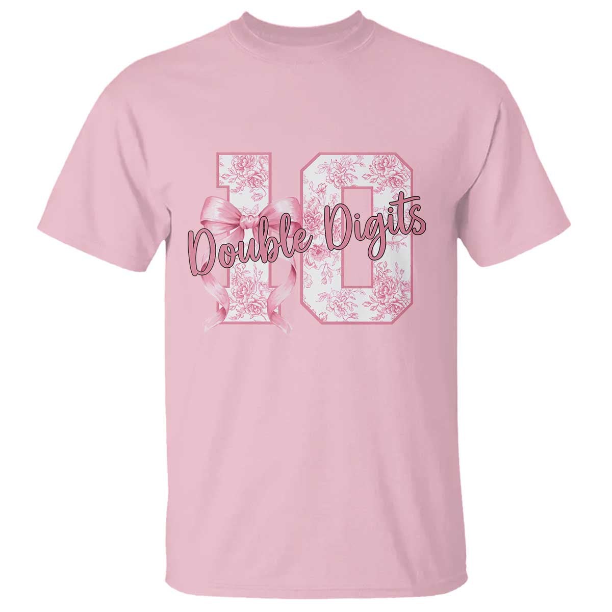 10th Birthday T Shirt Double Digits Pink Coquette Bow 10 Year Old Aesthetic TS11 Light Pink Print Your Wear
