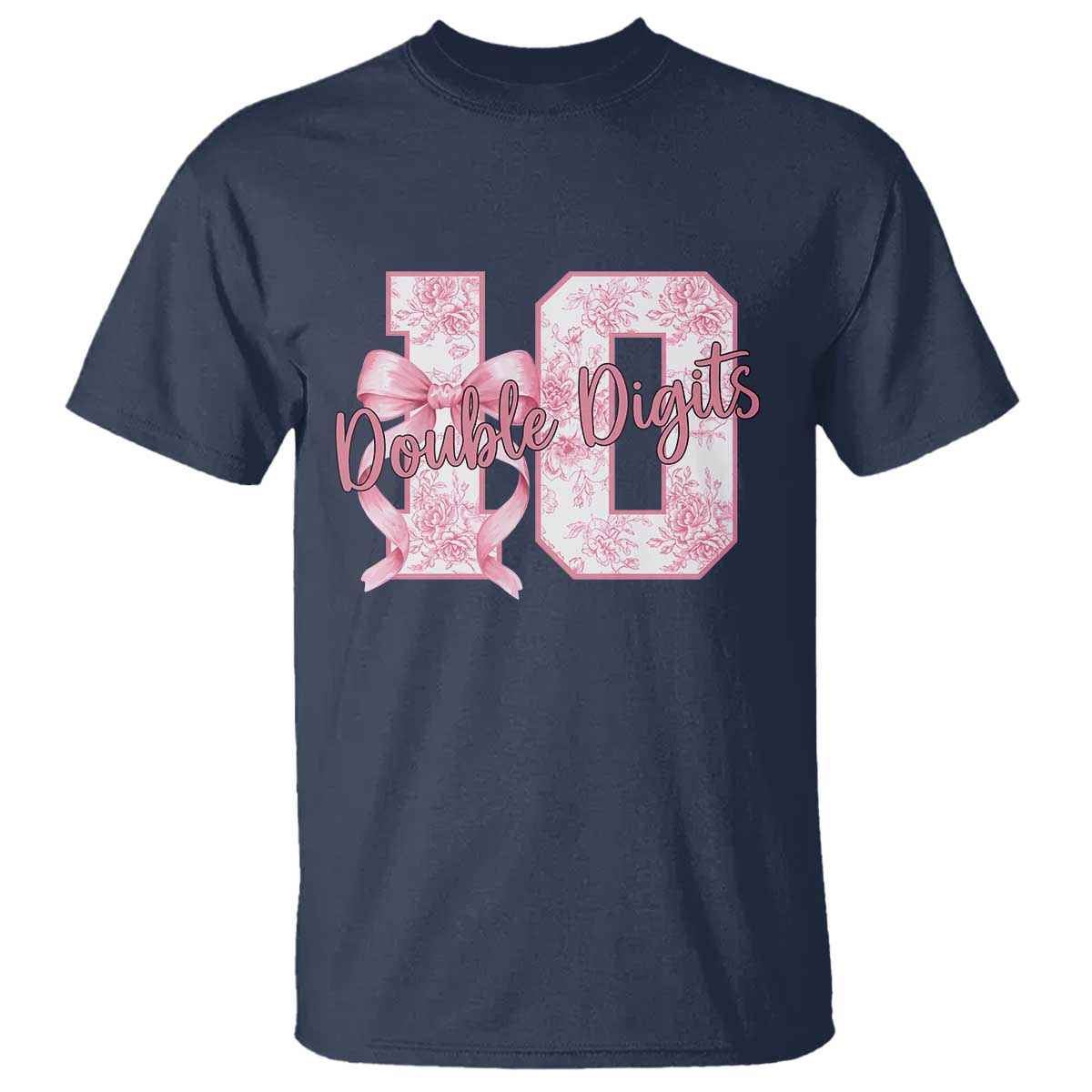 10th Birthday T Shirt Double Digits Pink Coquette Bow 10 Year Old Aesthetic TS11 Navy Print Your Wear