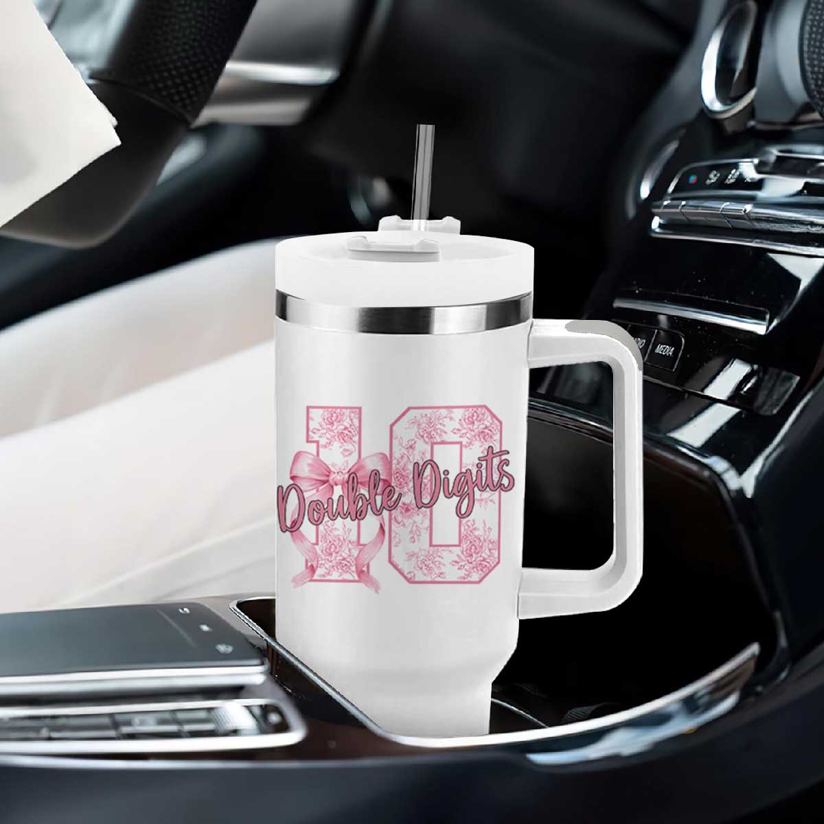 10th Birthday Tumbler With Handle Double Digits Pink Coquette Bow 10 Year Old Aesthetic TS11 Print Your Wear