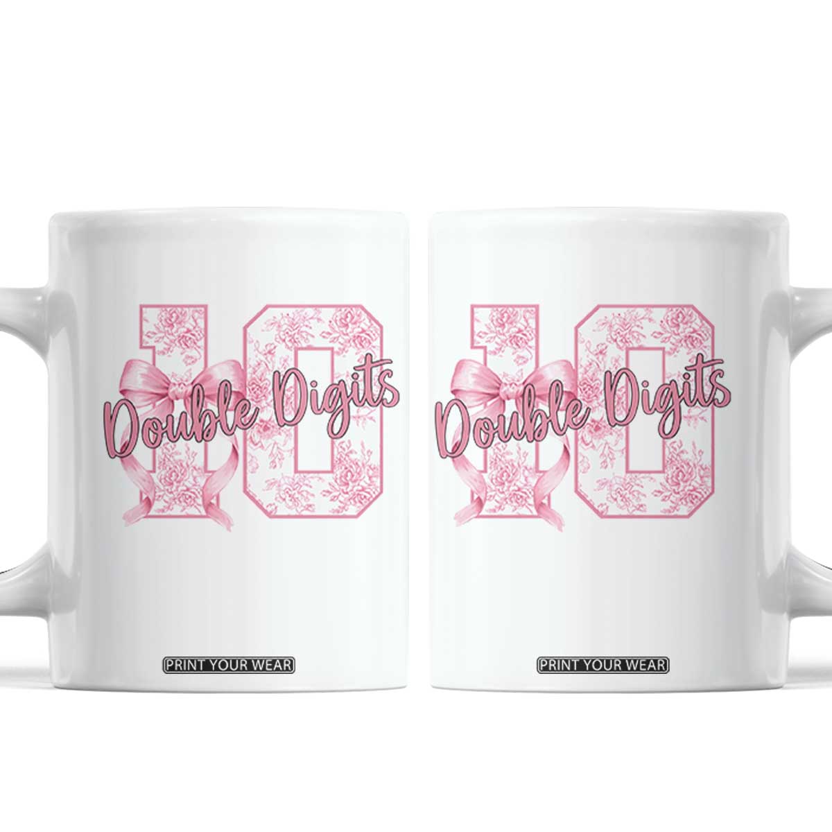10th Birthday Coffee Mug Double Digits Pink Coquette Bow 10 Year Old Aesthetic TS11 White Print Your Wear