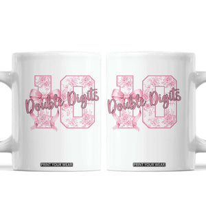10th Birthday Coffee Mug Double Digits Pink Coquette Bow 10 Year Old Aesthetic TS11 White Print Your Wear
