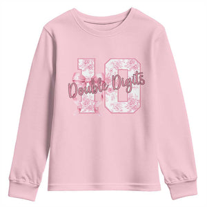 10th Birthday Youth Sweatshirt Double Digits Pink Coquette Bow 10 Year Old Aesthetic TS11 Light Pink Print Your Wear
