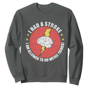 I Had A Stroke I Am Allowed To Do Weird Things Sweatshirt TS11 Dark Heather Print Your Wear