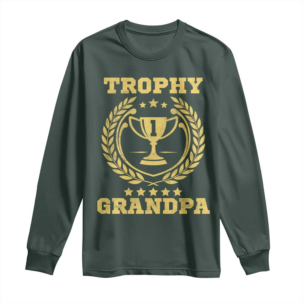 Trophy Grandpa Long Sleeve Shirt Funny Number One Grandfather TS11 Dark Forest Green Print Your Wear