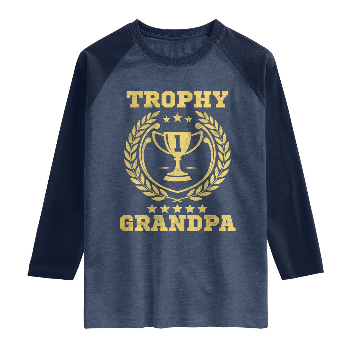 Trophy Grandpa Raglan Shirt Funny Number One Grandfather TS11 Heather Denim Navy Print Your Wear