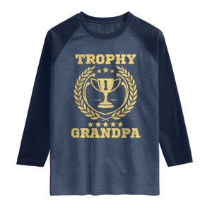 Trophy Grandpa Raglan Shirt Funny Number One Grandfather TS11 Heather Denim Navy Print Your Wear