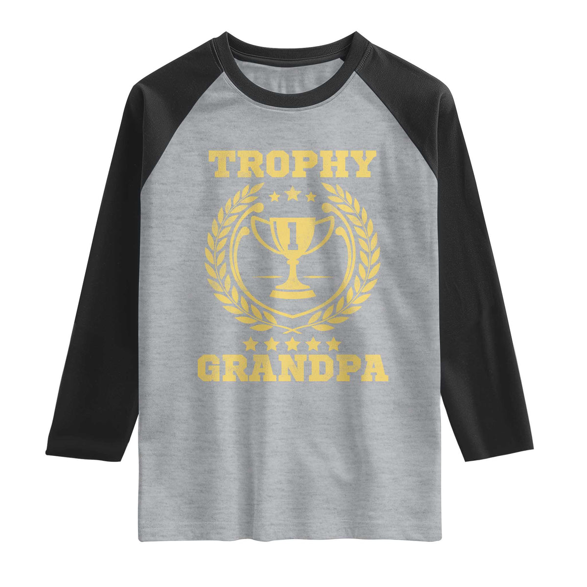 Trophy Grandpa Raglan Shirt Funny Number One Grandfather TS11 Heather Gray Black Print Your Wear